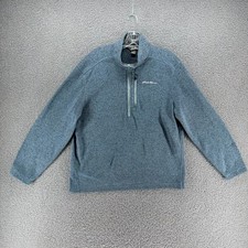 Eddie Bauer Quarter Zip Fleece Pullover Mens L Blue Sweater Heathered Outdoor