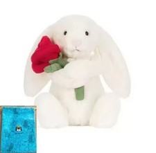 Jellycat Inspired Bashful Cream Bunny with Rose Plush 12” Medium NWT Authentic