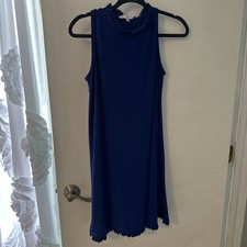 Tash + Sophie Womens Size M Dress Blue Shift Knee Length Ruffle High Neck