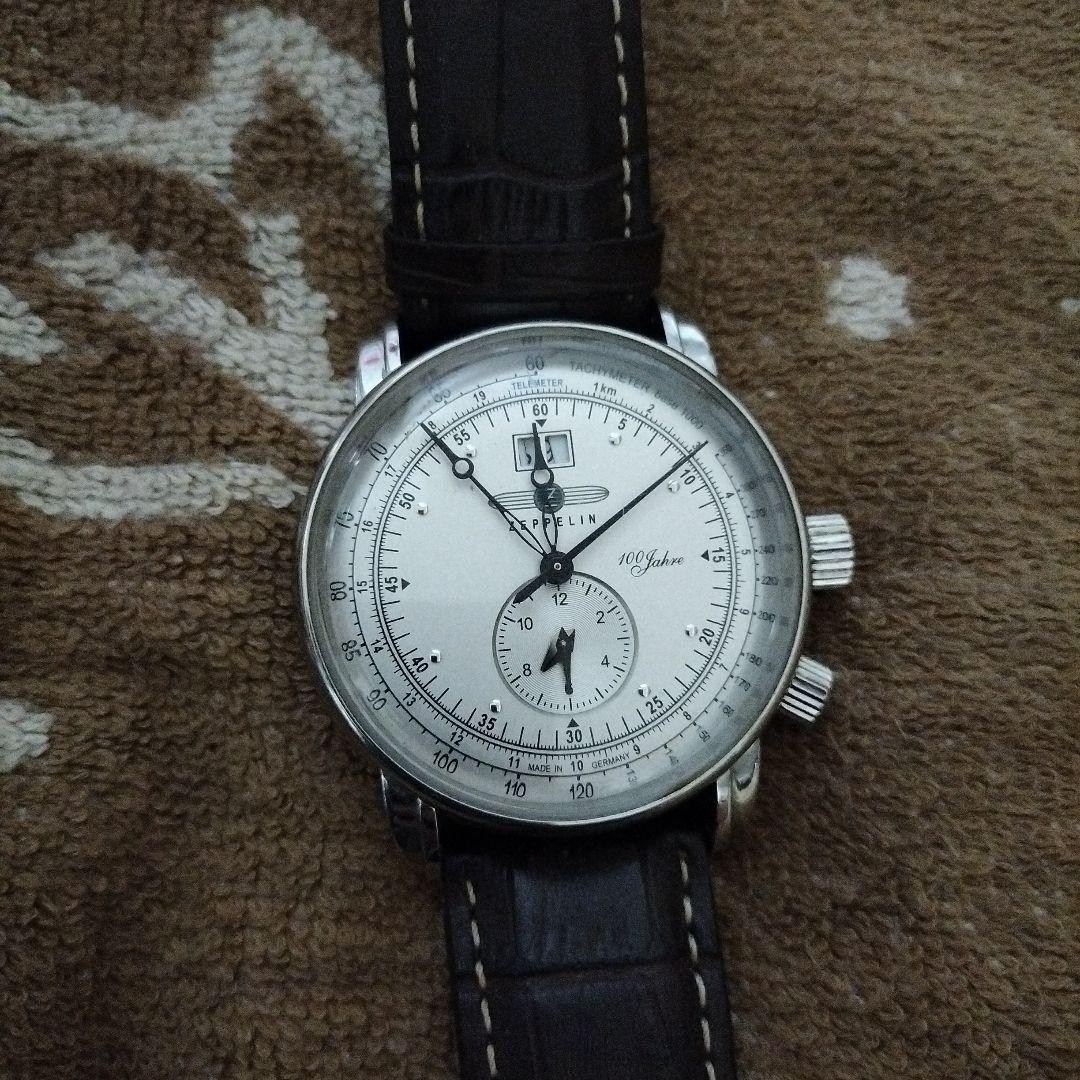 Zeppelin 100 Jahre Manual Wind Watch Silver Dial Leather Band Used image 2