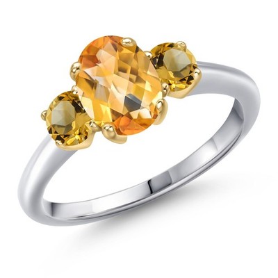 925 Silver and 10K Yellow Gold Citrine Engagement Ring For Women | 1.76 Cttw | 