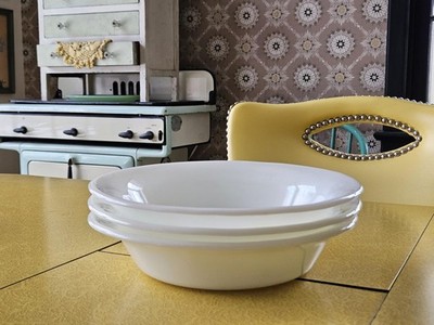 Vintage Set of 3 Large Corning White Glass Bowls, 1950s Corning White Pasta Bowl