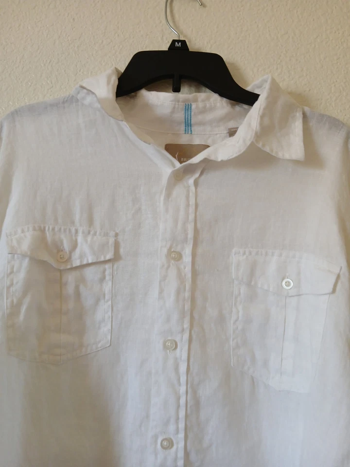 Bruno Linen Shirt Mens XL White Button Up Roll Tab Sleeve 100% Linen Minimalist - Image 3 of 4