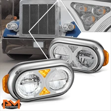 For 81-21 Peterbilt 359 379 389 Full LED Turn Signal Headlights HeadLamp Chrome