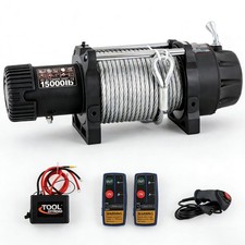 15000lbs Electric Winch Steel Rope Electric Winch 12v For Towing Atvutv Black