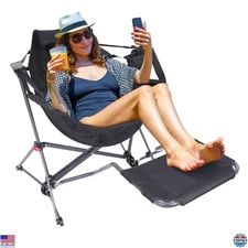 Nice C Heavy-Duty Hammock Camping Chair Rocker with Stand, Cup Holder & Footrest