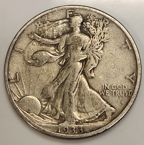 1933-S Walking Liberty Silver Half Dollar 50c in XF/AU Condition #2