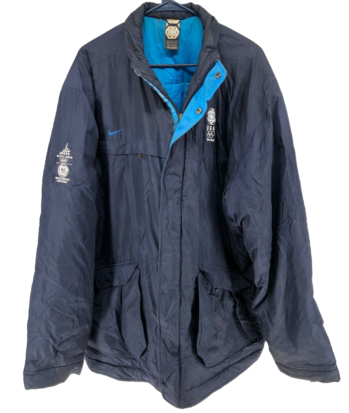 Vintage Nike USA Olympic Team Insulated Ski Jacket Men's Size 2XL Blue