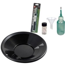 Sluice Monkey 10" Black Gold Pan Panning Kit with 4oz Sniffer Bottle,Funnel  Mo