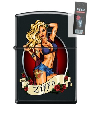 Zippo 82102 bikini woman girl banner tattoos Lighter + FLINT PACK