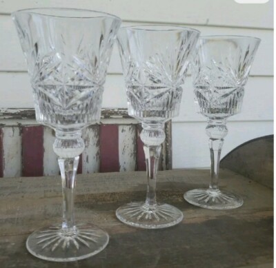 NEW Set of 3 Mikasa ELYSEES 7.5'' Crystal Wine Glasses * Fan Cut * EXCELLENT COND