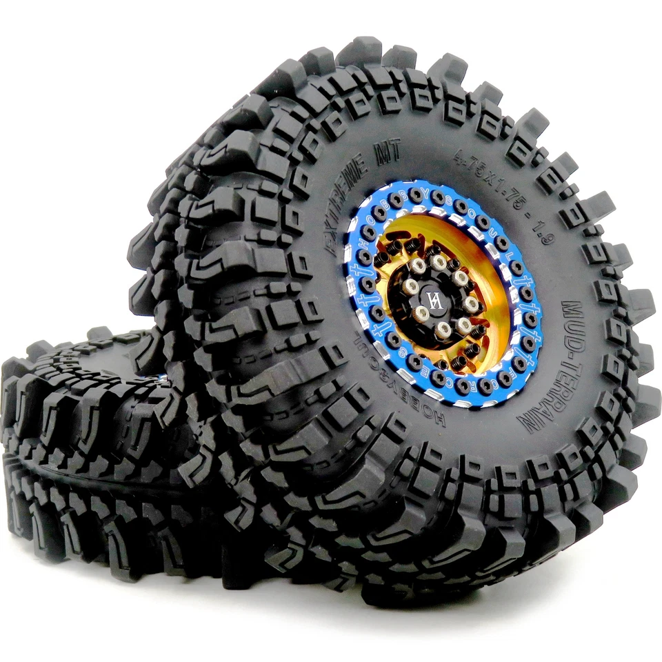 2x RC 1.9 Tires Tyres 121mm & 1.9 Beadlock Wheels Rim For 1/10 Mud Crawler SCX10 - Image 3 of 4