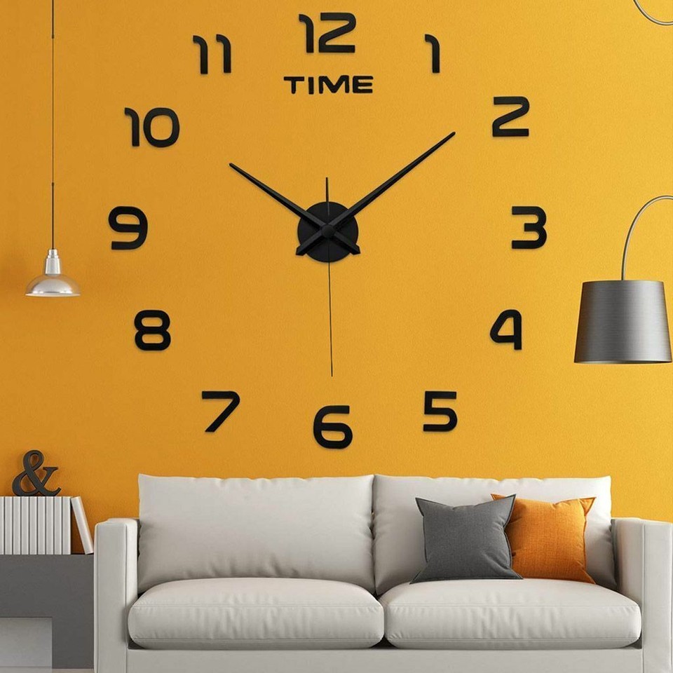 3D DIY Large Frameless Wall Clock Mirror Number Sticker Modern Home Decal Decor