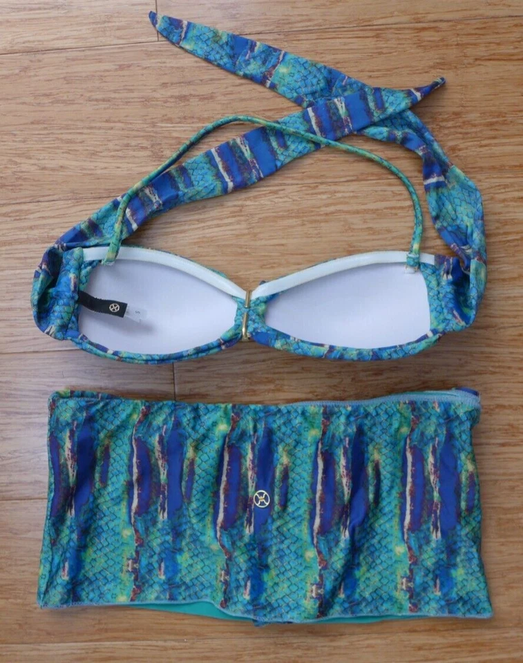 VIX Traje de Baño Paula Hermanny Azul Verde Piel de Serpiente Falda 2 piezas Parte Superior S Parte Inferior M Foto 3 de 4