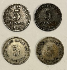 1895, 1907, 1916, & 1918 Germany 5 Pfennig coin collection