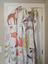 Children Nursery Curtains Drapes Friendly Forest Animals Fox Deer raccoon 2 each
