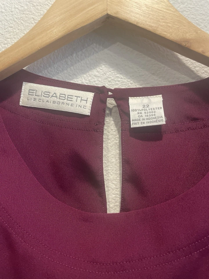 Blusa de Colección Elisabeth Liz Claiborne Talla 22 SS Almohadillas para el Hombro Cerradura bk PÚRPURA/ROSA Foto 3 de 4
