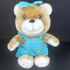 Vintage Hasbro Softies Plush Googlies Bear w/ Outfit Open Close Sleepy Eyes 1986