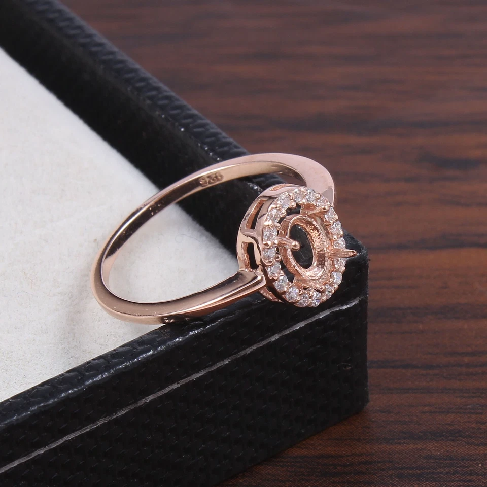 Semi Mount Ring Stone Setting Size 7X5 MM Oval Shape Rose Gold Rhodium Plated - Image 4 of 4