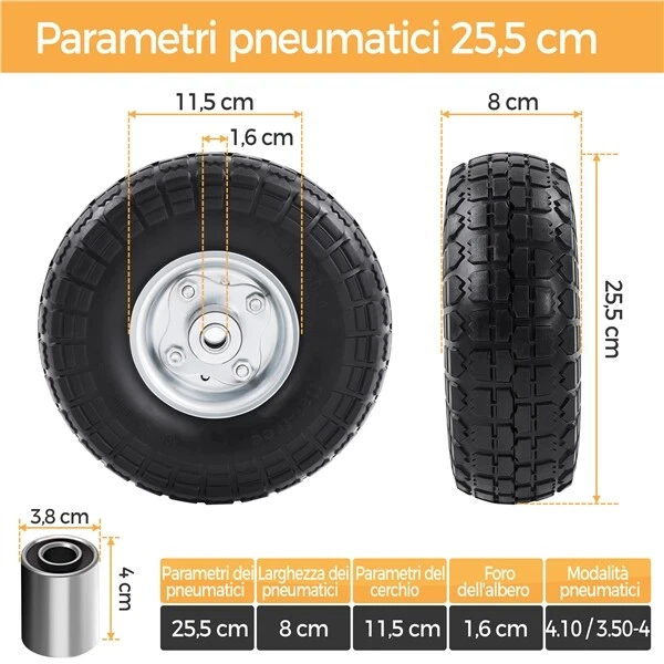 Ruote per Carrello Pneumatiche in Gomma Piena Carriola da Giardino Sacco - Immagine 2 di 3