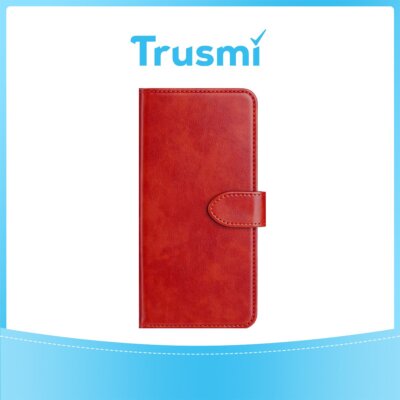 TRUSMI iPhone 15 Cowhide Leather Wallet Case with Card Slot Red