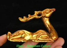 Old Bronze Gilt Sika Spotted Deer Deers Animal Pen Wash Writing Brush Washer