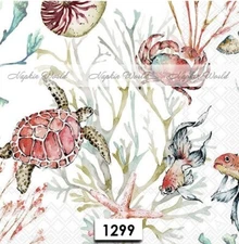 (1299) TWO Paper LUNCHEON Decoupage Art Craft Napkins - Ocean Life Sea Turtle