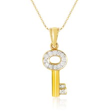 0.19ct Diamond Key Pendant Jewellery 18K Yellow Gold Vintage Ornament Gift Woman