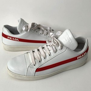 prada white and red sneakers