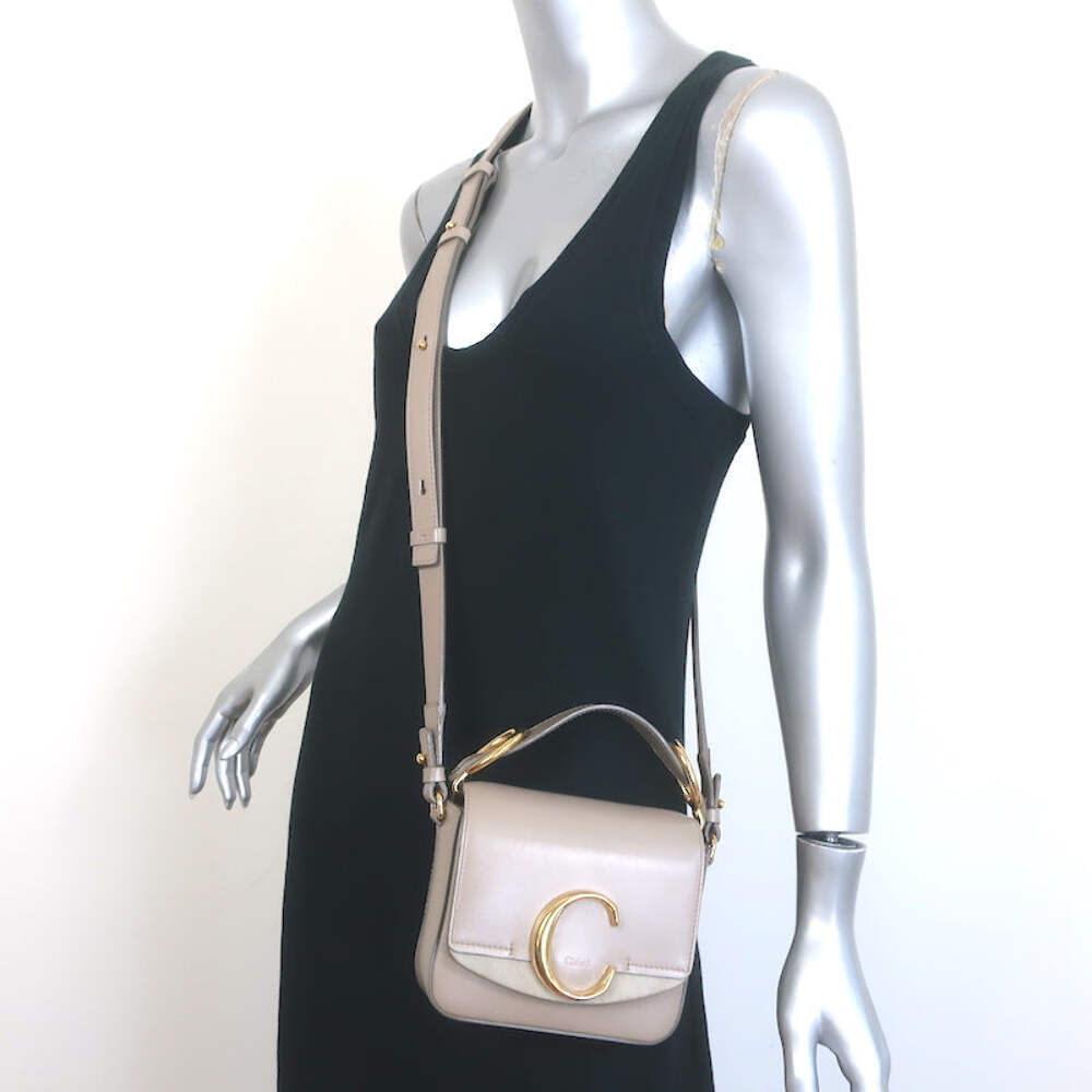 Chloe Mini C Crossbody Bag Taupe Leather Suede NEW
