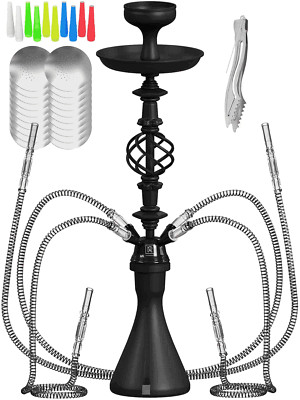Hookah Set With Everything 4 Hose   Black Hookah 4 Hose Set   Black Hookah Set