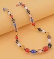 Multi Color Murano Style W/ Black Glass Beaded Necklace 20 Inch & Bracelet Set