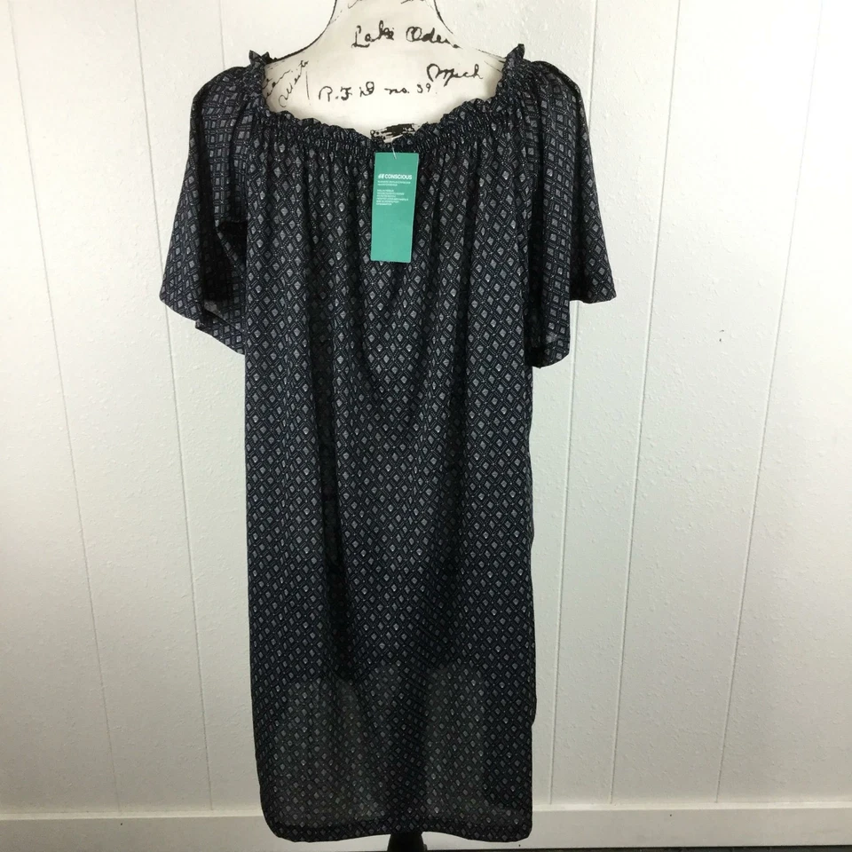 "NUEVO" H&M Conscious Volantes Estampado Gris Vestido de Noche Prendas para Dormir Para Mujer Talla S Foto 2 de 4