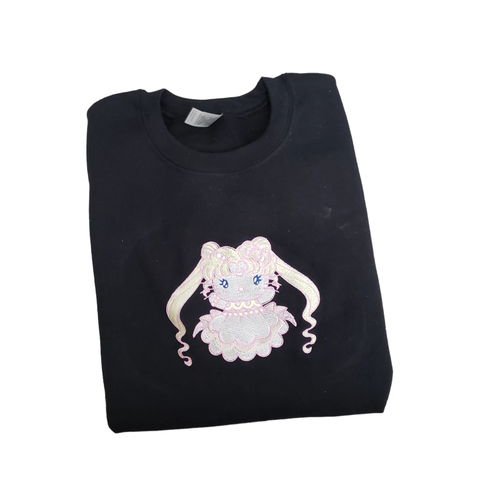 Hello Kitty Sailor Moon Princess Serenity Embroidered Crewneck Sweater Black (M)