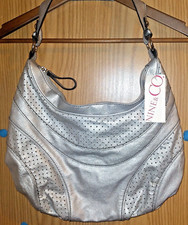 Nine & Co (9 West) Silver Purse Stingray/stn Fast Lane Square Dot Cutouts Panels