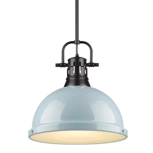 Golden Lighting Duncan 1-Light Black Pendant and Rod with Seafoam Shade - Picture 1 of 3