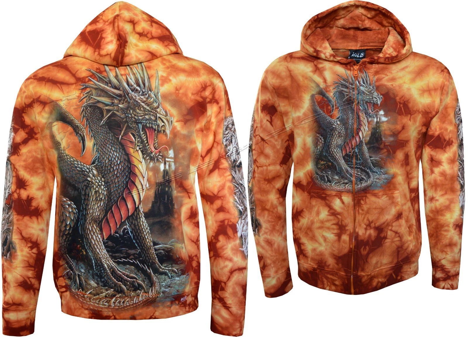 Tie Dye Hoodie Zip Up Dragon Mythical Beast Fantasy Castle Glow in Dark by Wild