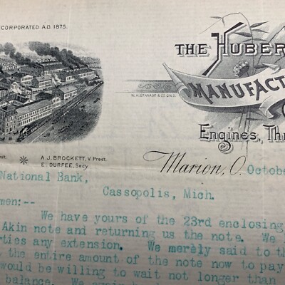 Agricultural Letterhead Huber Manufactured Engine Thresher Marion Ohio 1893 Farm