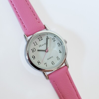 Ravel Damen leicht ablesbare Quarzuhr rosa Armband weißes Zifferblatt R0140.15.2