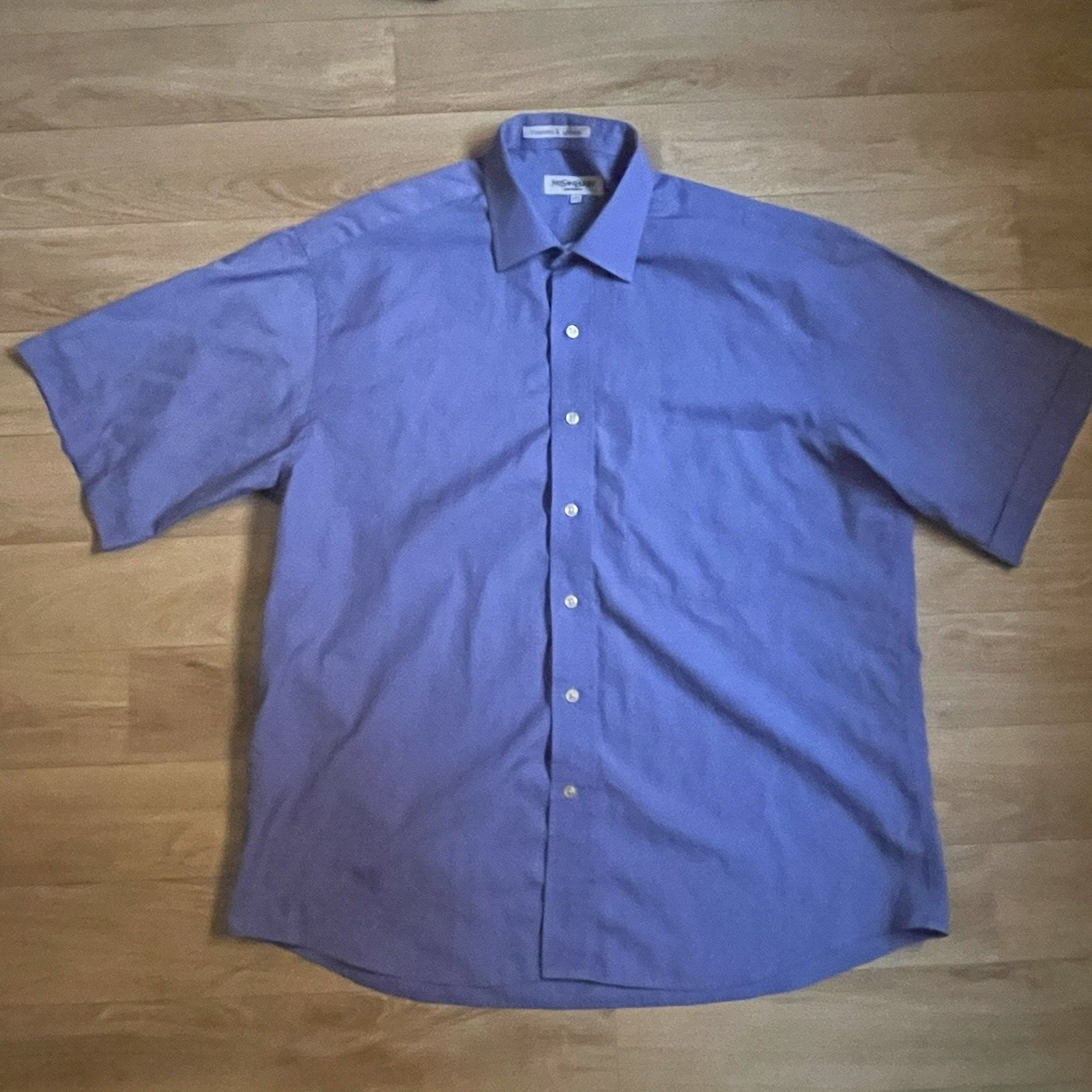 Camicia uomo Yves Saint Laurent YSL logo cotone manica corta BLU taglia L