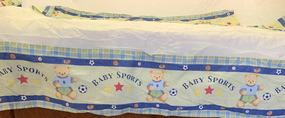 Sports Themed Baby Crib Bed Skirt • Bear • Football • Baseball • Basketball - Image 2 of 3