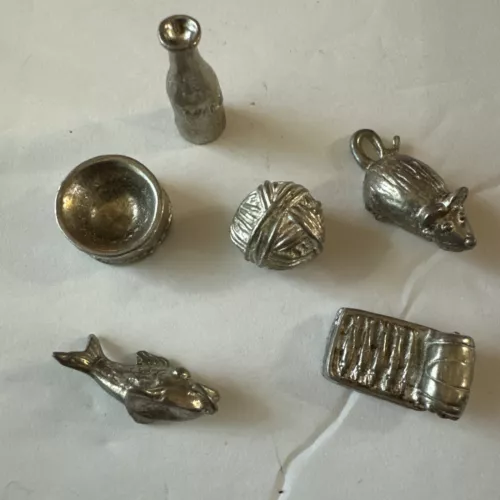 6 Monopoly Cat-Opoly Game Token Pewter Piece Replacement Mini Cat Crafts Parts