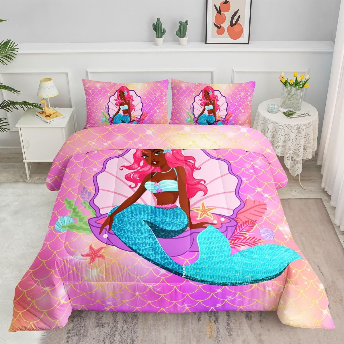 Bedding Comforter Set Black Girl Magic Mermaid Printed Pattern