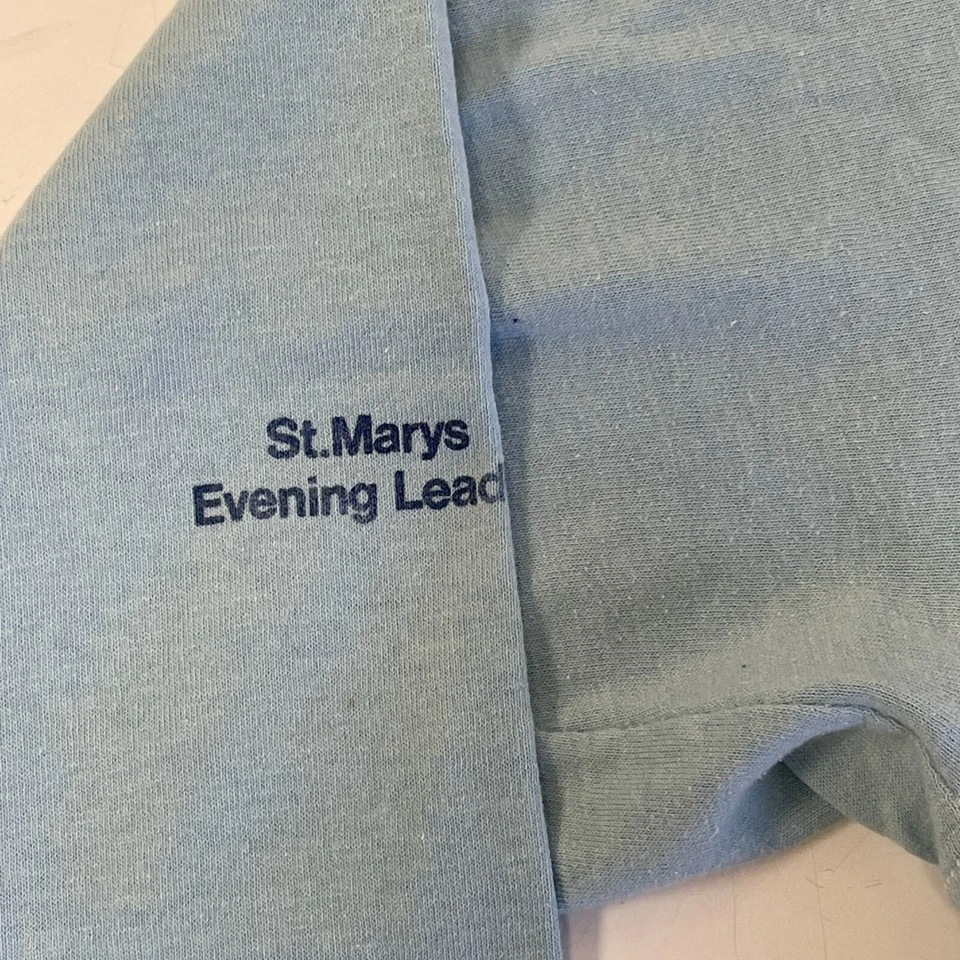 Vtg 80's Triathlon Blue 1986 Summerfest Canoe Bike Run Ohio 50/50 LS T-Shirt M - Image 4 of 4