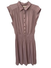 Kori America Button Front Shirt Dress Size Small Sleeveless Smocked Waist Mauve