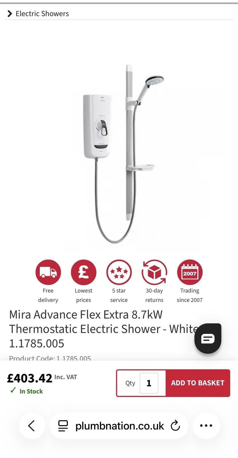 Mira Electric Shower Head Advance 8.7 Flex