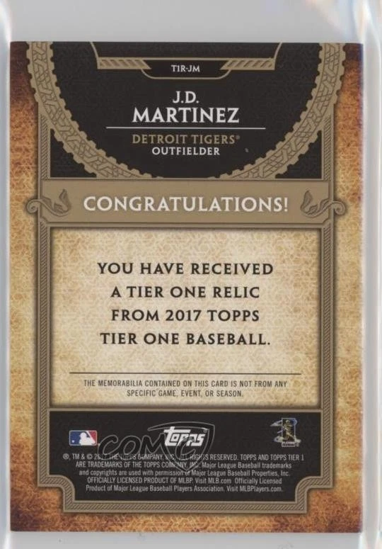 2017 Topps Tier One Tier One Relics /331 JD Martinez #T1R-JM - Image 2 of 2