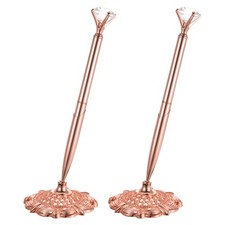 2 Set Diamond Wedding Pen Guest Book Pen with Holder, Rose Gold