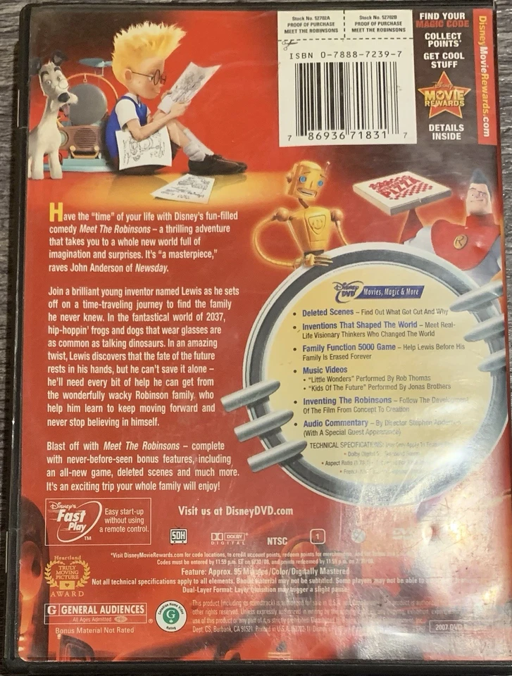 RARE! Walt Disney’s Pictures Meet The Robinsons (DVD Movie, 2007) GOOD Condition - Image 2 of 4