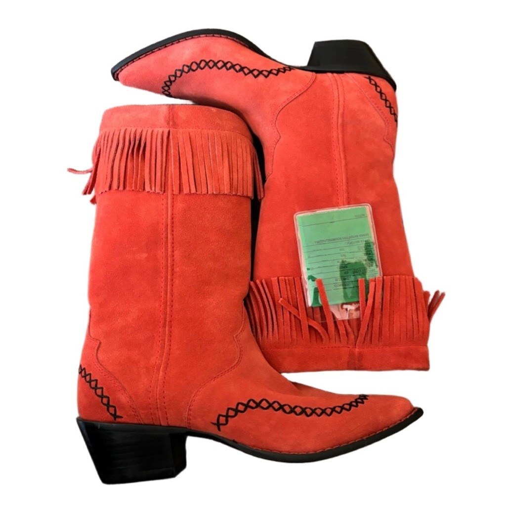 Durango Red Suede Fringe Cowboy Boots Women’s 7 – Sample Rare Color Western